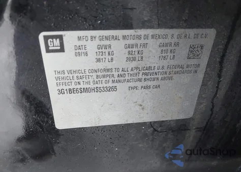 2017 Chevrolet Cruze Lt Auto z USA, uszkodzony, nr VIN 3G1BE6SM0HS533265